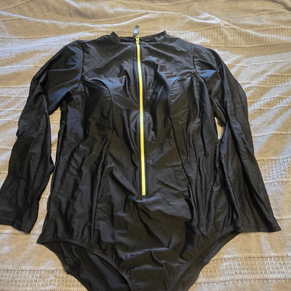 Torrid Black Swimsuit with Neon Yellow Zipper